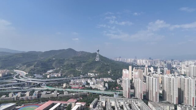 Aerial View of Xining City, Qinghai Province with High-Rise Buildings