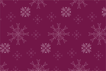 Minimal Line Art Snowflakes Seamless Pattern &ndash; Burgundy Christmas Vector Background