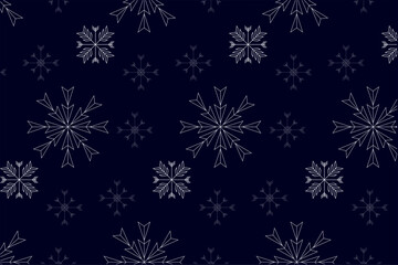 Seamless Snowflake  Vector Pattern on Dark Blue – Winter Holiday Repeating Design