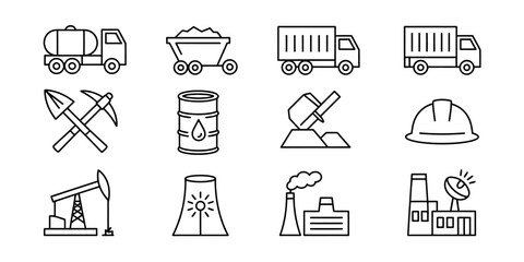 A collection of outline icons representing various industries and construction work