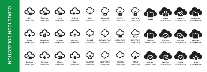 Cloud storage network icon collection set, vector flat design, modern ui ux interface design