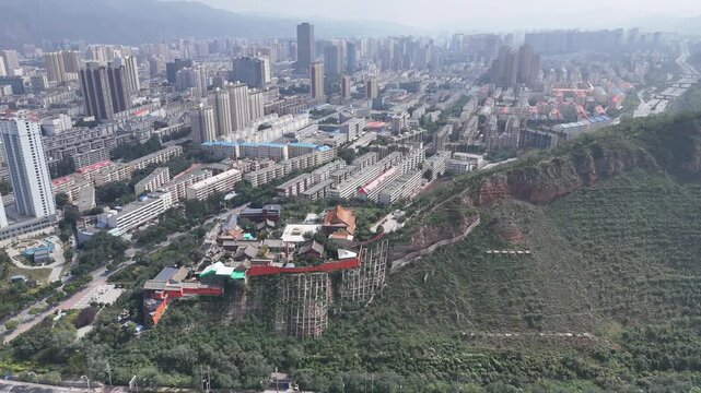 Xining Qinghai Aerial City Landscape with Mountains
