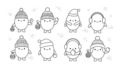 Eggshell Characters in Winter: A collection of charming eggshell characters, adorned in winter attire, embodying the joy of the festive season.