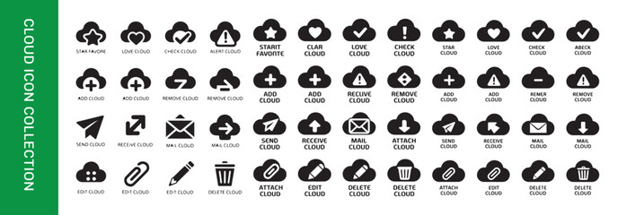 Obraz premium Cloud icon collection isolated on white background, it shows data network storage computing