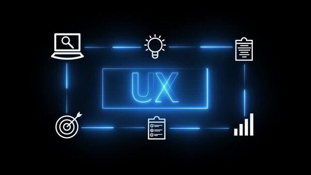 glowing neon ux design process diagram animation.