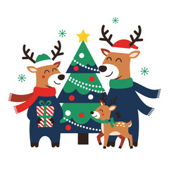Fototapeta premium Festive reindeer family illustration celebrates christmas holiday with joyful atmosphere