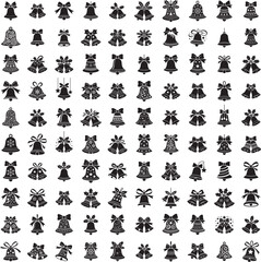 Christmas bell with festive bow silhouette set in holiday decoration poses