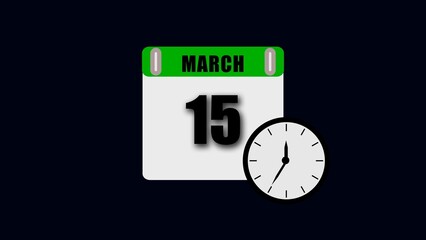 Obraz premium March 15th Calendar Page with Clock Showing Almost 6O' Clock on Dark Background fifteenth date