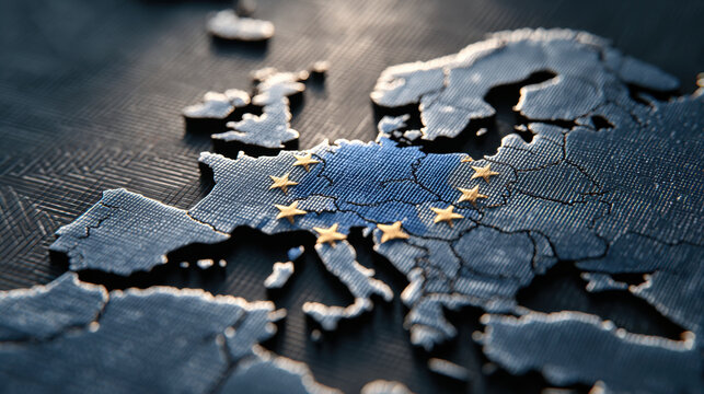 european union map with eu flag, stars, and country borders - Powered by Adobe