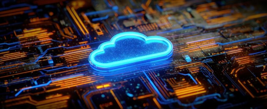 The Cloud Icon Over Futuristic Circuit Board Representing Digital Data and Connectivity