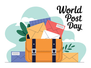 Illustration of a satchel filled with envelopes for world post day celebration