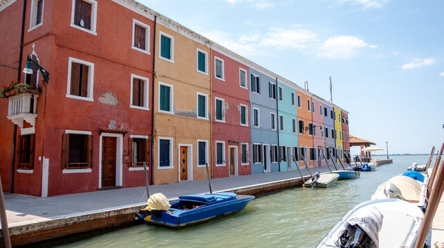 Colorful canal view in Burano, Venice, Italy