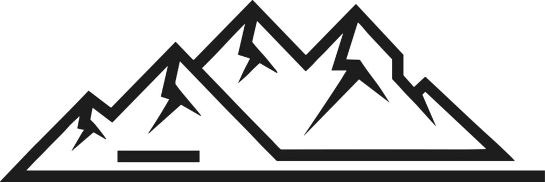 Minimalist geometric mountain range silhouette with jagged peaks and abstract snow lines for outdoor adventure branding