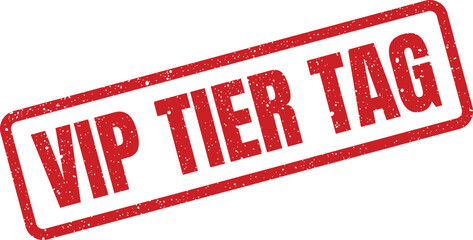 A grunge textured rectangular rubber stamp showing VIP tier tag for loyalty programs or status identification