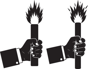 Two hands holding flaming torches silhouette