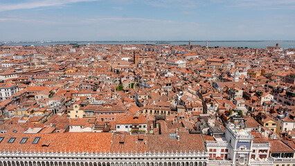 Aerial view of Venice's scenic red rooftops