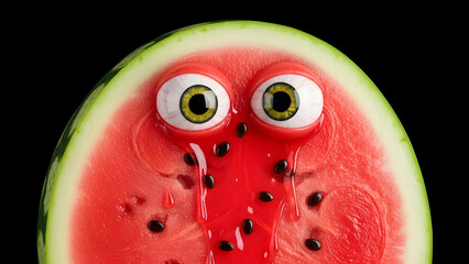 Funny Watermelon with Realistic Eyes and Red Splash – 3D