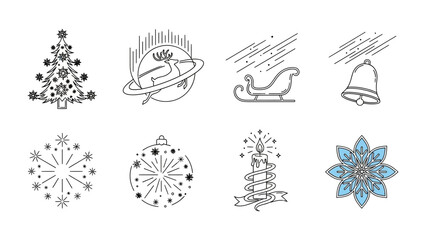 Obraz premium Christmas Emblems: Festive illustrations showcasing the joy and spirit of the holiday season, with various symbolic elements, designed with an emphasis on minimalist aesthetic.