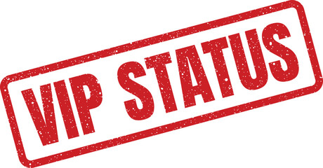A rectangular distressed rubber stamp features the prominent text VIP STATUS for exclusive access privileges