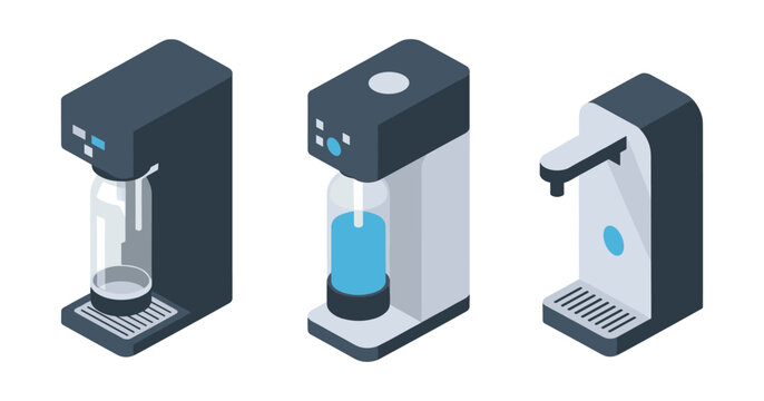 Isometric soda makers set: modern carbonated water dispensers