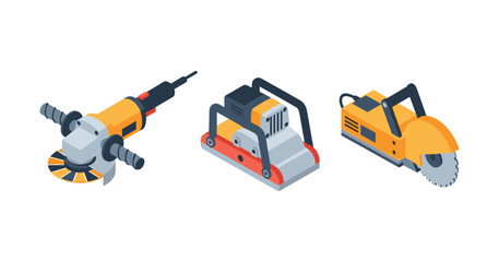 Fototapeta premium Industrial power tools set including grinder compactor and cut-off saw illustration