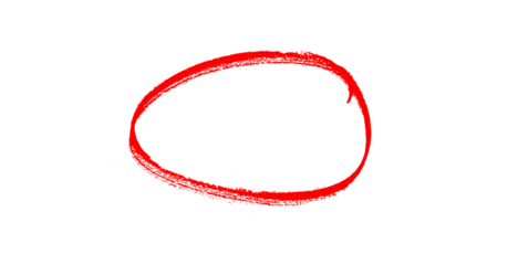 Hand-drawn Red marker circle isolated on a transparent background, brushstroke oval shape for design elements