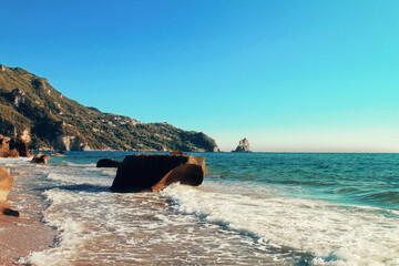 Picturesque sea beach near Agios Gordios, Corfu island, Greece.