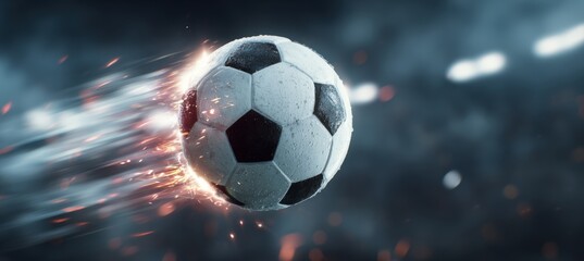 Dynamic 3D Soccer Ball Leaping from Digital Betting App with Motion Blur and Sparks
