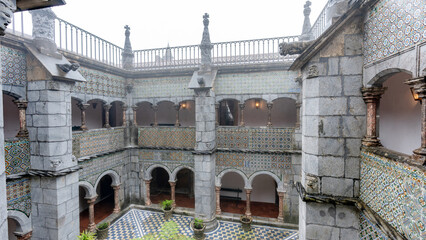 Courtyard of Pena Palace showcasing stone and tile design