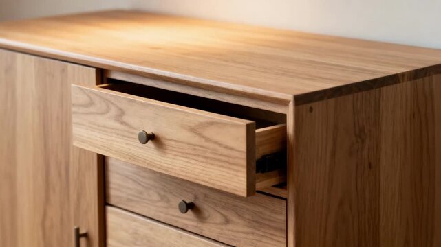Medium shot of a secret drawer blending seamlessly into a bureau illustrating discreet and stylish storage solutions for decluttering living spaces.