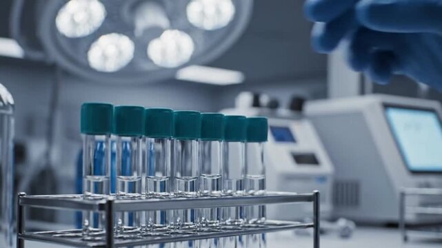 Sterile Lab Test Tube Placement Under Clinical Lighting