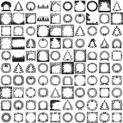 Christmas frame silhouette set in festive holiday decoration poses