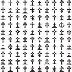 Cross silhouette set in religious and spiritual poses