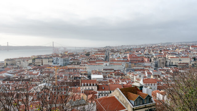 Lisbon view from Sao Jorge Castle with Rossio Square