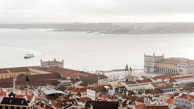 Praca do Comercio and Tagus River view from above
