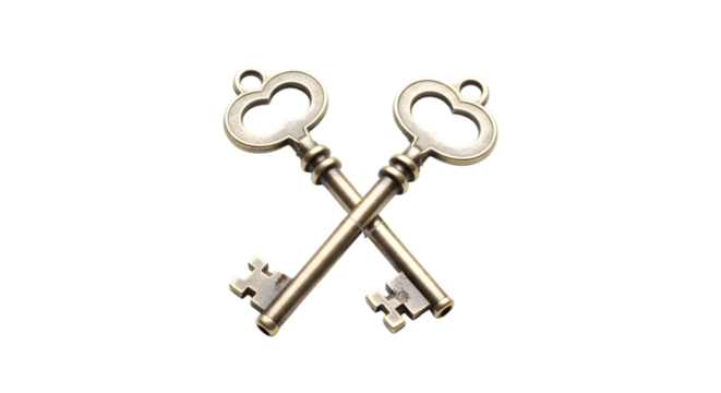 Two crossed antique keys on a black background symbolizing mystery and secrets