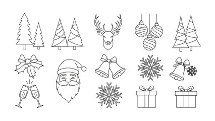 Christmas Doodle Collection: A delightful collection of festive doodles captures the spirit of the season, showcasing various elements of Christmas in a cheerful line art style.