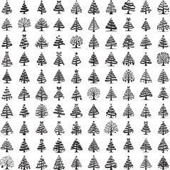 Decorated Christmas tree silhouette set in festive holiday poses