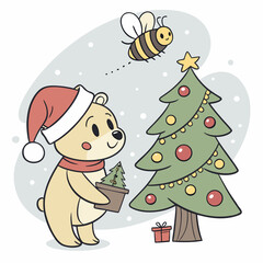 christmas tree and snowman