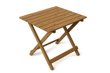 Wooden folding table with slatted top, isolated on transparent background.