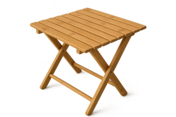 Wooden folding table, slatted design, isolated on transparent background.