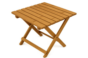 Small wooden folding table or stool isolated on transparent background, portable