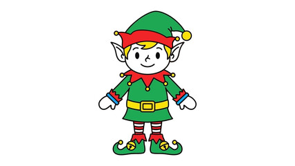 Whimsical Holiday Elf: A cheerful elf, a symbol of holiday, is depicted standing upright, radiating a sense of joyful anticipation for the festive season.