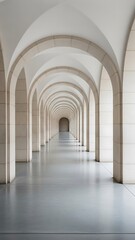 Fototapeta premium Endless Arched Corridor with Repeating Vaulted Ceilings and Light Reflecting on the Floor architecture