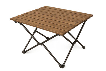 Rustic wooden slatted folding table, isolated on transparent background