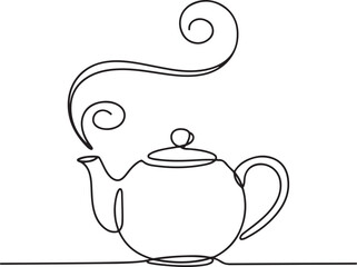 Continuous Line Art Illustration of Teapot with Gentle Swirling Steam