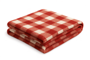 Folded red and white checkered blanket isolated on transparent background