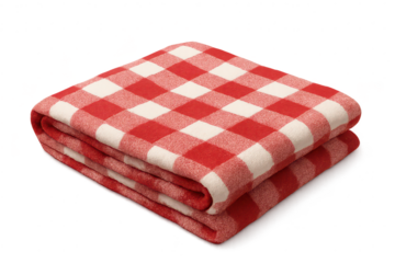 Folded red and white gingham picnic blanket, isolated on transparent background