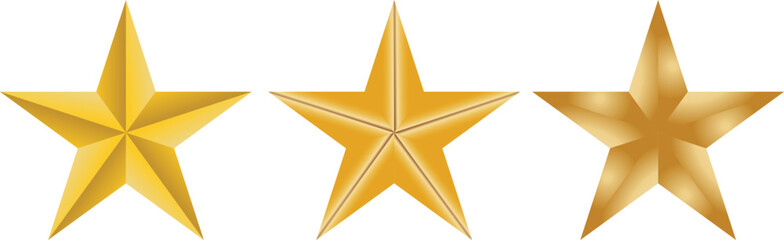 Obraz premium Three shimmering golden stars of varying intensity and outline, showcasing brilliance and excellence, perfect for awards, recognition, and achievement illustrations