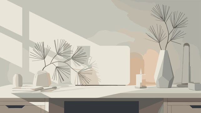 A serene office setting, minimalist and beautifully lit.